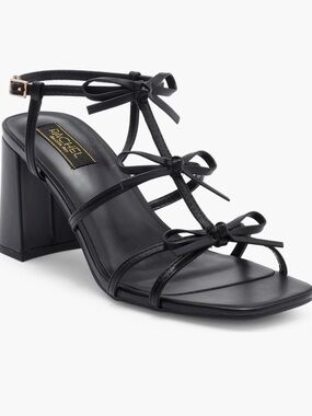Rachel Black Strappy Bow Block Heel Sandal